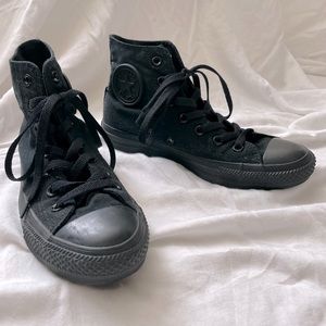 All Black Converse High Tops. Lightly Worn